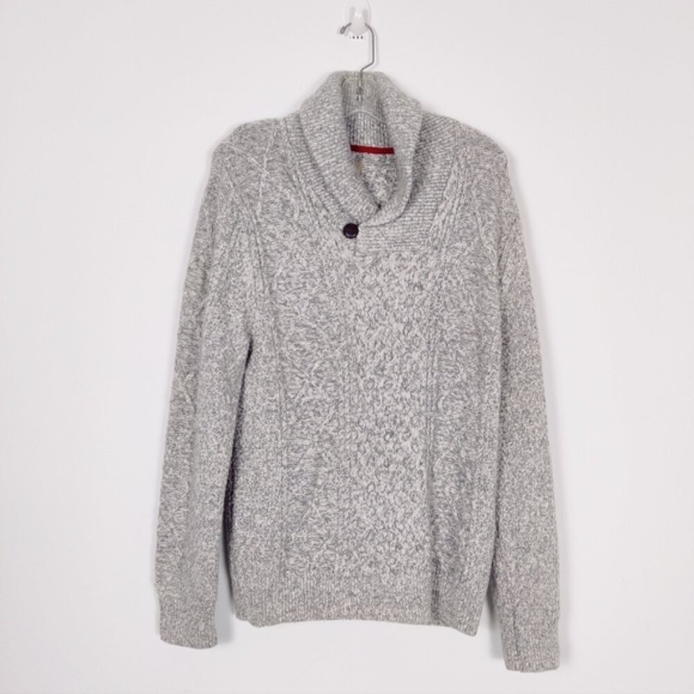 Wind River Men's Pullover Sweater in Silver Size Medium Chunky Cable Knit Cotton